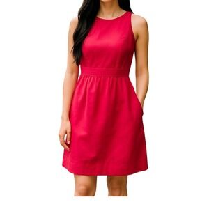J. Crew Sleeveless‎ Fit Flare Dress Raspberry Pink Cotton Halter Back Size S